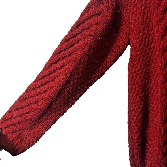 Red Chunky Cable Knit Turtleneck Sweater Apres Ski Women's Large Korean Make - Picture 4 of 7